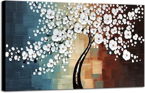 Wieco Art Blooming life Large Modern Stretched and Framed White Flowers Artwork 100% Hand Painted Floral Oil Paintings on Canvas Wall Art Ready to Hang for Living Room Bedroom Home Decorations L in Saudi Arabia