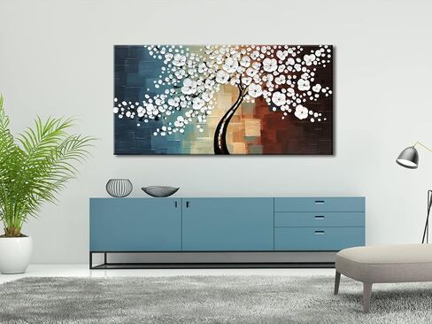 Wieco Art Blooming life Large Modern Stretched and Framed White Flowers Artwork 100% Hand Painted Floral Oil Paintings on Canvas Wall Art Ready to Hang for Living Room Bedroom Home Decorations L in Saudi Arabia