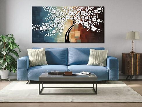 Wieco Art Blooming life Large Modern Stretched and Framed White Flowers Artwork 100% Hand Painted Floral Oil Paintings on Canvas Wall Art Ready to Hang for Living Room Bedroom Home Decorations L in Saudi Arabia