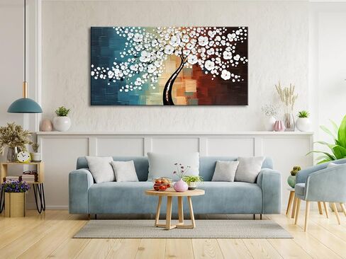 Wieco Art Blooming life Large Modern Stretched and Framed White Flowers Artwork 100% Hand Painted Floral Oil Paintings on Canvas Wall Art Ready to Hang for Living Room Bedroom Home Decorations L in Saudi Arabia