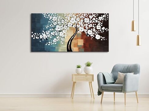 Wieco Art Blooming life Large Modern Stretched and Framed White Flowers Artwork 100% Hand Painted Floral Oil Paintings on Canvas Wall Art Ready to Hang for Living Room Bedroom Home Decorations L in Saudi Arabia