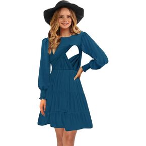 فستان رضاعة نسائي قصير من CzzzyL برقبة دائرية وخصر مرن متدرج وطبقات للرضاعة الطبيعية in Kuwait