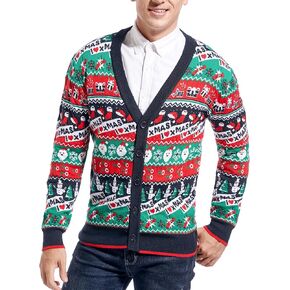 Men's Christmas Rudolph Reindeer Holiday Festive Knitted Sweater Cardigan Cute Ugly Pullover Jumper in Kuwait