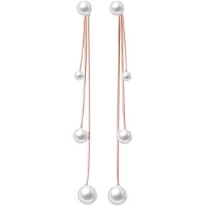 SLUYNZ Sterling Silver Pearls Dangle Earrings Chain for Women Teen Girls Wedding Dangle Earrings Long Tassel