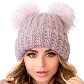 Braxton Beanie Women - 2 Pom Ears Cable Knit Winter Warm Fleece Hat - Wool Snow Outdoor Ski Cap in Saudi Arabia