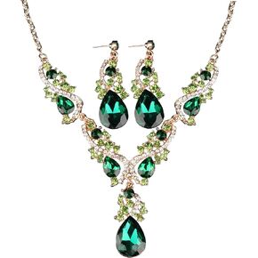 MRAKPLGE العروس الخضراء قلادة من قطعة واحدة أقراط كريستال حجر الراين للنساء والفتيات in Kuwait