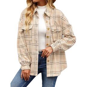 GRAPENT Womens Shacket Jacket Oversized Plaid Flannel Button Down Shirt Jackets Long Sleeve Coats