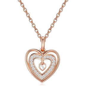 ASGEMSFJ Gold Plated Heart Pendant Necklaces for Women and Girls, Forever Love Double Heart Pendant Chain with Sparky Cubic Zirconia with Adjustable Link