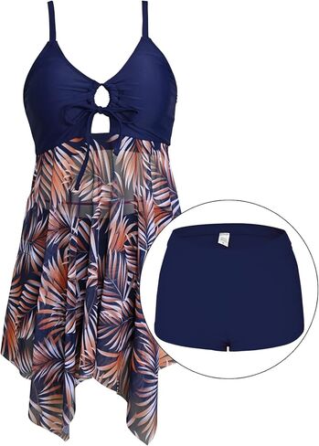 W YOU DI AN Women Tankini Swimsuits Two Piece Bathing Suits Mesh Tummy Control Modest Swimwear with Boyshorts in Kuwait