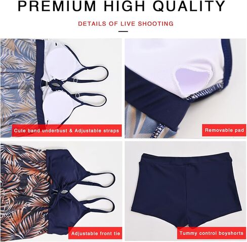 W YOU DI AN Women Tankini Swimsuits Two Piece Bathing Suits Mesh Tummy Control Modest Swimwear with Boyshorts in Kuwait