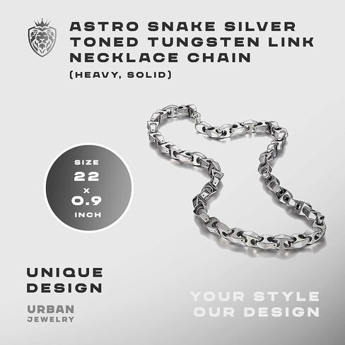 URBAN JEWELRY سلسلة قلادة على شكل ثعبان أسترو فريد من نوعه مقاس 22 بوصة للرجال من التنغستن الذهبي أو الفضي (ثقيل، صلب) in Kuwait