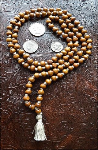 IS4A 8MM TULSI HOLY BASIL PRAYER BEADS JAPA MALA NECKLACE HAND KNOTTED. KARMA (108+1) BEADS. BLESSED & ENERGIZED HINDU TIBETAN BUDDHIST SUBHA ROSARY in Saudi Arabia