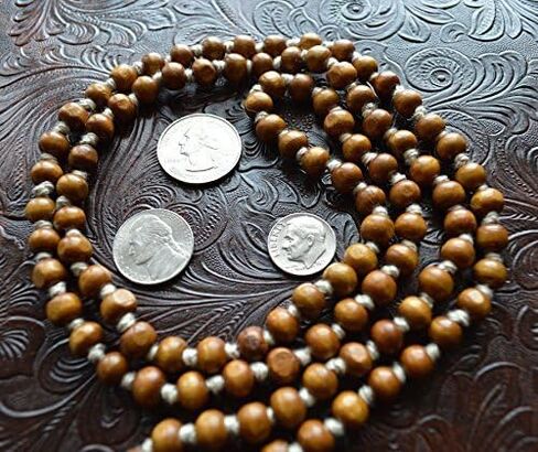 IS4A 8MM TULSI HOLY BASIL PRAYER BEADS JAPA MALA NECKLACE HAND KNOTTED. KARMA (108+1) BEADS. BLESSED & ENERGIZED HINDU TIBETAN BUDDHIST SUBHA ROSARY in Saudi Arabia