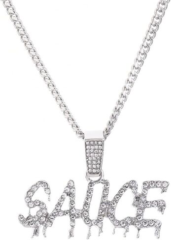 metaltree98 Men's Hip Hop Silver Plated SAUCE Sign Pendant 20" Cuban Chain Necklace CP 1434 S in Saudi Arabia