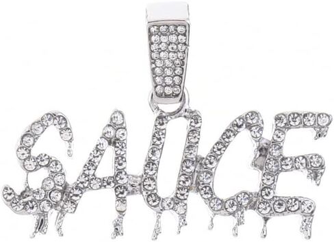 metaltree98 Men's Hip Hop Silver Plated SAUCE Sign Pendant 20" Cuban Chain Necklace CP 1434 S in Saudi Arabia