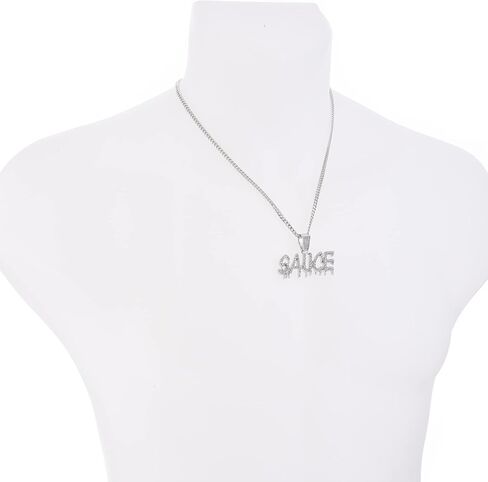 metaltree98 Men's Hip Hop Silver Plated SAUCE Sign Pendant 20" Cuban Chain Necklace CP 1434 S in Saudi Arabia