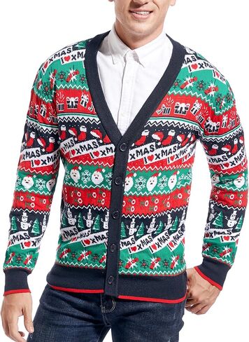 Men's Christmas Rudolph Reindeer Holiday Festive Knitted Sweater Cardigan Cute Ugly Pullover Jumper in Kuwait