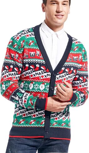 Men's Christmas Rudolph Reindeer Holiday Festive Knitted Sweater Cardigan Cute Ugly Pullover Jumper in Kuwait