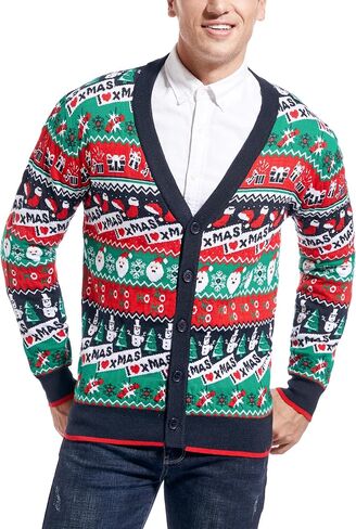 Men's Christmas Rudolph Reindeer Holiday Festive Knitted Sweater Cardigan Cute Ugly Pullover Jumper in Kuwait