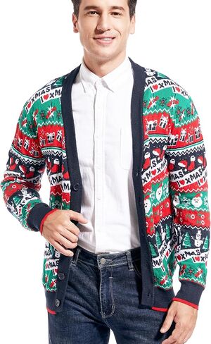 Men's Christmas Rudolph Reindeer Holiday Festive Knitted Sweater Cardigan Cute Ugly Pullover Jumper in Kuwait