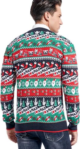 Men's Christmas Rudolph Reindeer Holiday Festive Knitted Sweater Cardigan Cute Ugly Pullover Jumper in Kuwait