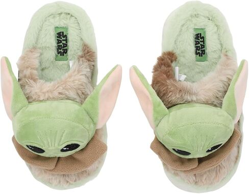 The Mandalorian 3D Grogu Character Head Adult Green & Brown Plush Slippers in Saudi Arabia