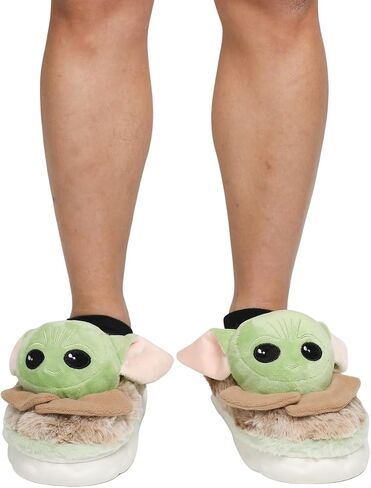 The Mandalorian 3D Grogu Character Head Adult Green & Brown Plush Slippers in Saudi Arabia
