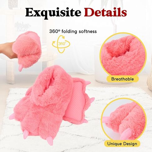 Women Plush Animal Paw Slippers Funny Novelty Bear Claw Slippers | Cozy Furry Warm Memory Foam Slippers Gifts for Halloween Christmas in Saudi Arabia
