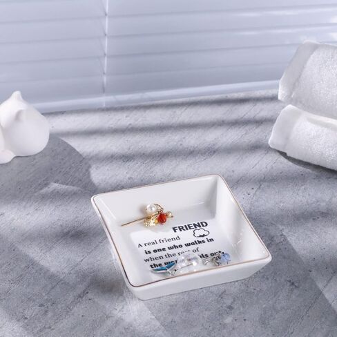 Ceramic Jewelry Tray Ring Dish - Small Trinket Dish for Necklace Bracelet Earring Watch Keys decorative dishes for home bathroom, gifts ideas for Women Daughter Girlfriend Valentine Mother's Day in Saudi Arabia