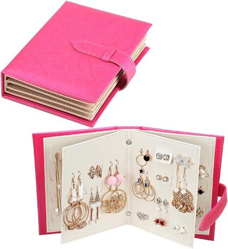 Fangoo Earring Organizer Book Design Earring حامل السفر مجوهرات تخزين حالة حامل صينية، قادرة على عقد 42 زوجا (الأزرق) in Kuwait