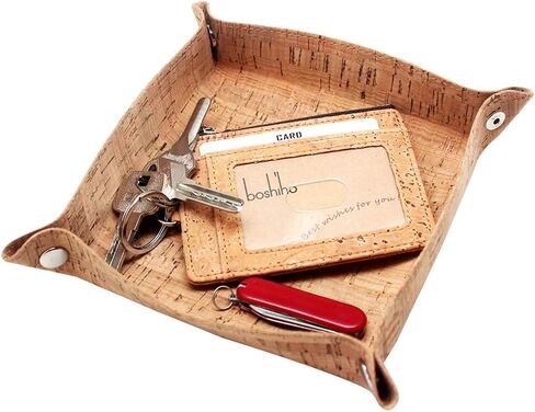 boshiho Valet Tray للرجال، مجوهرات جلدية Catchall مفتاح الهاتف عملة صندوق تغيير العلبة بجانب السرير صندوق تخزين (جلد الحصان المجنون - بني داكن) in Kuwait