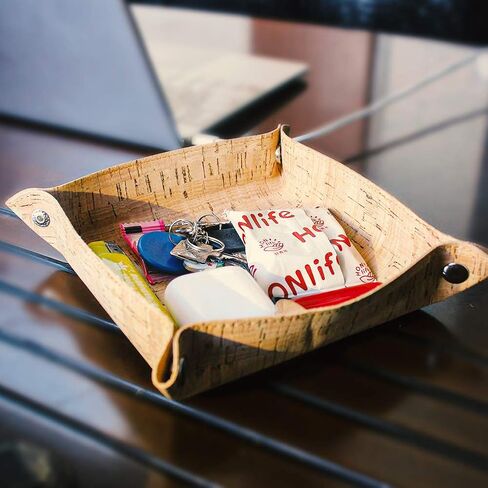 boshiho Valet Tray للرجال، مجوهرات جلدية Catchall مفتاح الهاتف عملة صندوق تغيير العلبة بجانب السرير صندوق تخزين (جلد الحصان المجنون - بني داكن) in Kuwait