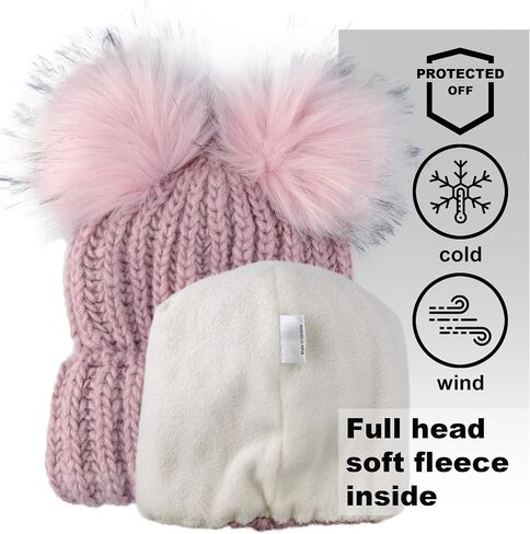 Braxton Beanie Women - 2 Pom Ears Cable Knit Winter Warm Fleece Hat - Wool Snow Outdoor Ski Cap in Saudi Arabia