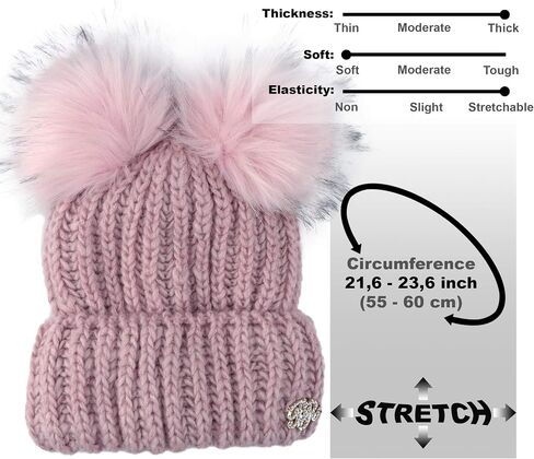 Braxton Beanie Women - 2 Pom Ears Cable Knit Winter Warm Fleece Hat - Wool Snow Outdoor Ski Cap in Saudi Arabia