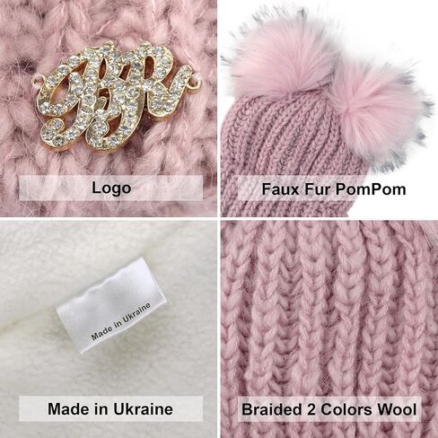 Braxton Beanie Women - 2 Pom Ears Cable Knit Winter Warm Fleece Hat - Wool Snow Outdoor Ski Cap in Saudi Arabia