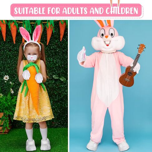 Vicenpal 8 قطع زي أرنب مجموعة أحذية أرنب أرنب عقال الأنف ذيل القوس التعادل قفازات أفخم الأرنب زي ملحق لجميع القديسين تأثيري أبيض / وردي 2.5 طفل صغير in Kuwait