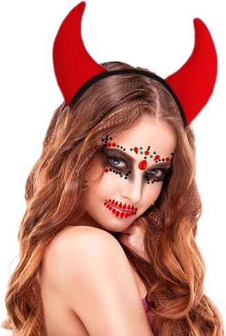 عصابة رأس قرون الشيطان وذيل الشيطان الأحمر ربطة عنق الشيطان إكسسوارات زي للنساء والفتيات لحفلات الهالوين الشيطان الشيطان التنكرية in Kuwait