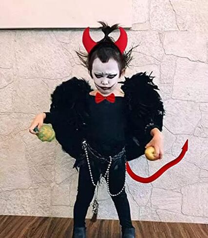عصابة رأس قرون الشيطان وذيل الشيطان الأحمر ربطة عنق الشيطان إكسسوارات زي للنساء والفتيات لحفلات الهالوين الشيطان الشيطان التنكرية in Kuwait