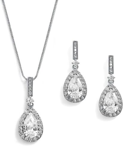 Mariell Bridal Wedding Necklace Earrings Set, CZ Crystal Pendant and Drop Earrings for Brides, Bridesmaid in Saudi Arabia