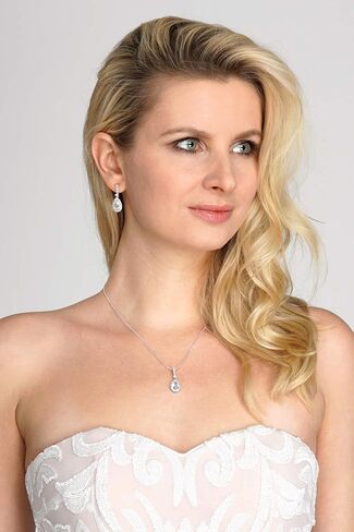 Mariell Bridal Wedding Necklace Earrings Set, CZ Crystal Pendant and Drop Earrings for Brides, Bridesmaid in Saudi Arabia