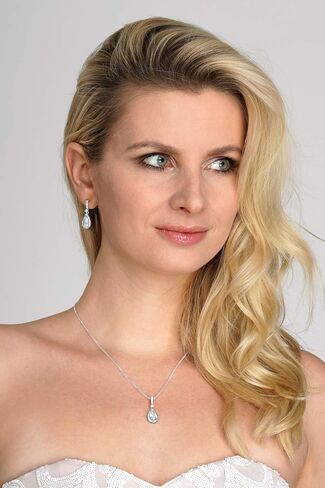 Mariell Bridal Wedding Necklace Earrings Set, CZ Crystal Pendant and Drop Earrings for Brides, Bridesmaid in Saudi Arabia