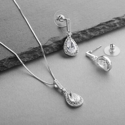 Mariell Bridal Wedding Necklace Earrings Set, CZ Crystal Pendant and Drop Earrings for Brides, Bridesmaid in Saudi Arabia