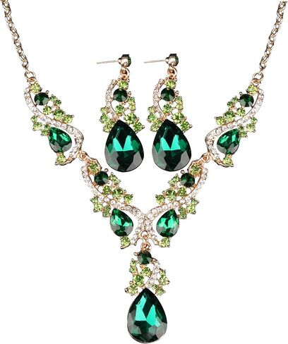 MRAKPLGE العروس الخضراء قلادة من قطعة واحدة أقراط كريستال حجر الراين للنساء والفتيات in Kuwait