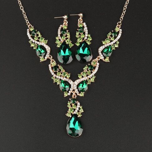 MRAKPLGE العروس الخضراء قلادة من قطعة واحدة أقراط كريستال حجر الراين للنساء والفتيات in Kuwait