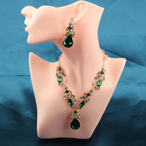 MRAKPLGE العروس الخضراء قلادة من قطعة واحدة أقراط كريستال حجر الراين للنساء والفتيات in Kuwait