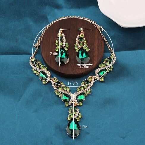 MRAKPLGE العروس الخضراء قلادة من قطعة واحدة أقراط كريستال حجر الراين للنساء والفتيات in Kuwait