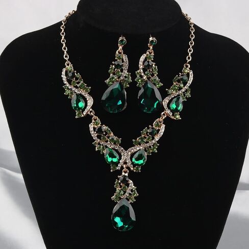 MRAKPLGE العروس الخضراء قلادة من قطعة واحدة أقراط كريستال حجر الراين للنساء والفتيات in Kuwait