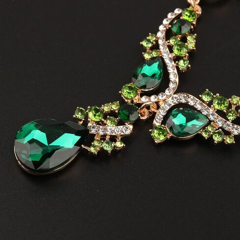 MRAKPLGE العروس الخضراء قلادة من قطعة واحدة أقراط كريستال حجر الراين للنساء والفتيات in Kuwait