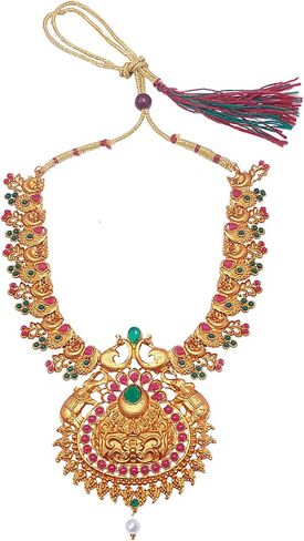Shining Jewel - By Shivansh Bodha Tradtional Indian Handcrafted Antique Gold Plated Temple Jewellery Combo Bridal Dulhan Necklace Set With Matching Earring & Pearls For Women (SJ_2925) in Saudi Arabia