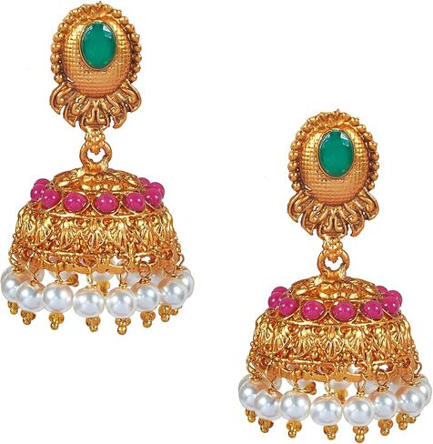 Shining Jewel - By Shivansh Bodha Tradtional Indian Handcrafted Antique Gold Plated Temple Jewellery Combo Bridal Dulhan Necklace Set With Matching Earring & Pearls For Women (SJ_2925) in Saudi Arabia